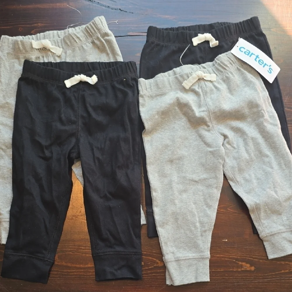 ​Carter's 9M Lot of 4 Basic Leggings/Pants - 2 Black & 2 Gray Capris - Bundle